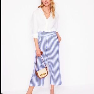 Boden Blue and White Striped Cropped Pants